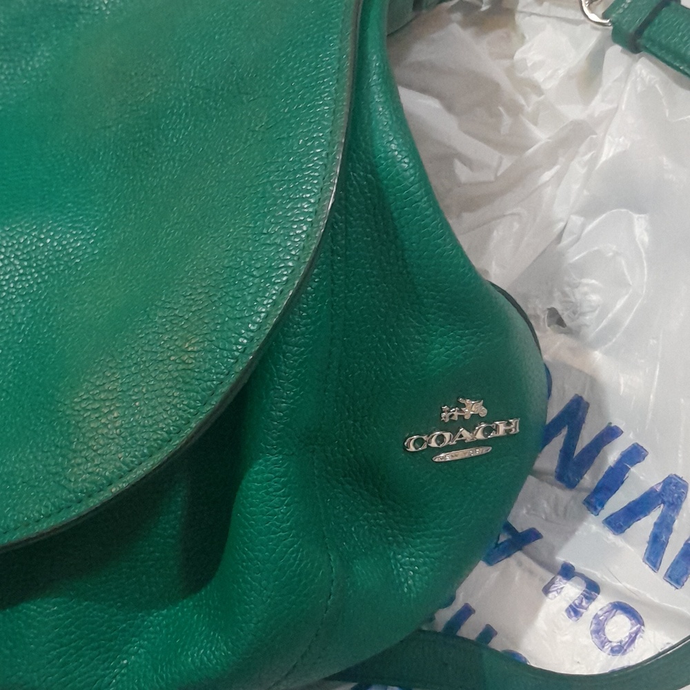 Coach Emerald Green Pebbled Leather Shoulder Bag - Picture 4 of 10